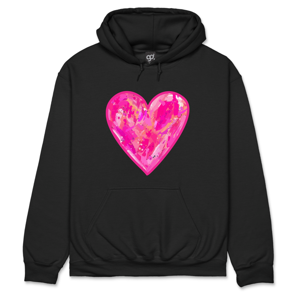 Pink Heart Black Hoodie (S)